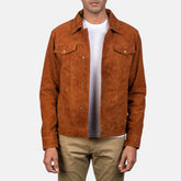 Mens Stallon Brown Suede Trucker Jacket